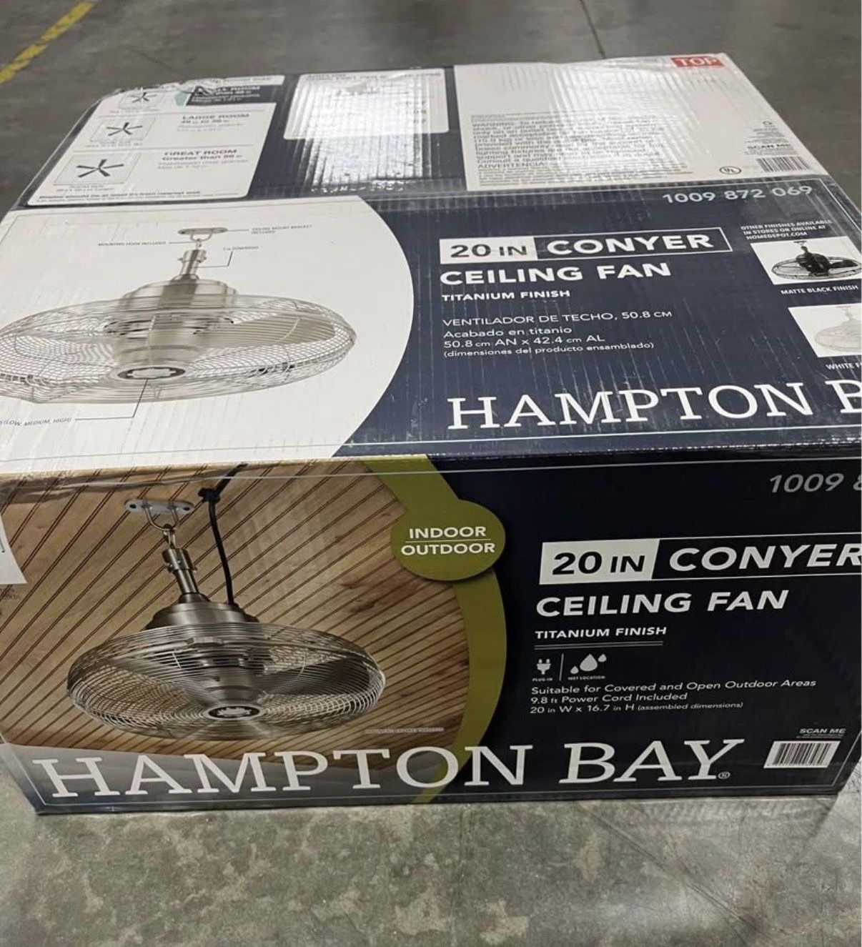 Hampton Bay Conyer 20 in. Indoor/Wet Outdoor 3 Speed Anywhere Fan Silver with Convenient Hanging Hook