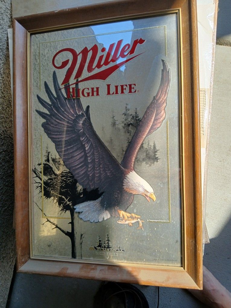 Miller High Life Wildlife Series Bald Eagle Beer Bar Mirror 15.5”x22”