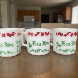 Hazel Atlas Vintage Egg  Nog 6 Mugs Mid Century, Nostalgic Christmas 