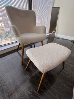 Bouclé Fabric Accent Chair and Ottoman Set