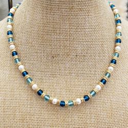 Beautiful Freshcolor Glass Beads Necklace/choker 16.5 Inches.  