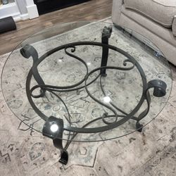 Matching Iron And Glass Coffee And End Table