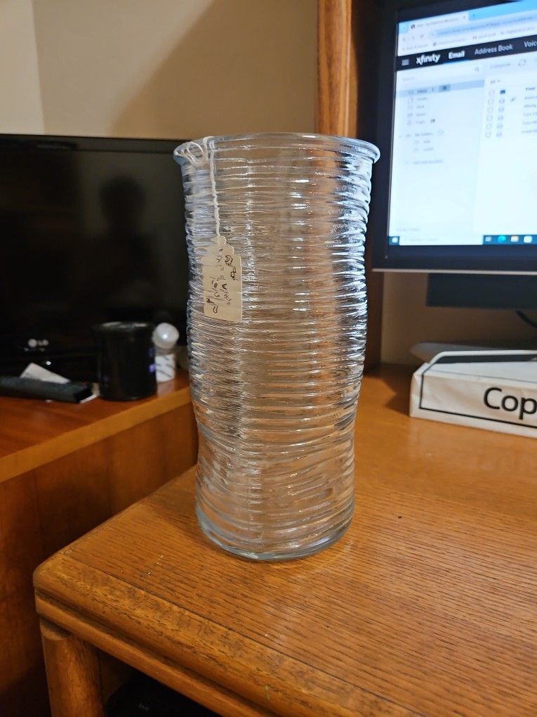 Large Wavy Ribbed Glass Vase