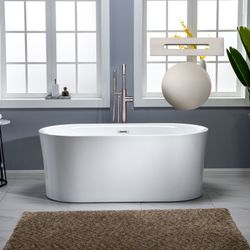 B0102-B/N   59" Contemporary Freestanding Acrylic Air Bubble Soaking Bathtub with Nickel Overflow and Drain