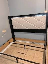 Black Metal Bed Frame with Upholstered Headboard