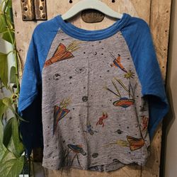 Hanna Andersson Gray Space Rocket Slub Jersey Long Sleeve 