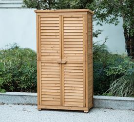 New assembled Outdoor Wood Garden Shed with 3 Removable Shelve ，Waterproof Roof Storage Cabinet for Backyard Lawn and Patio
