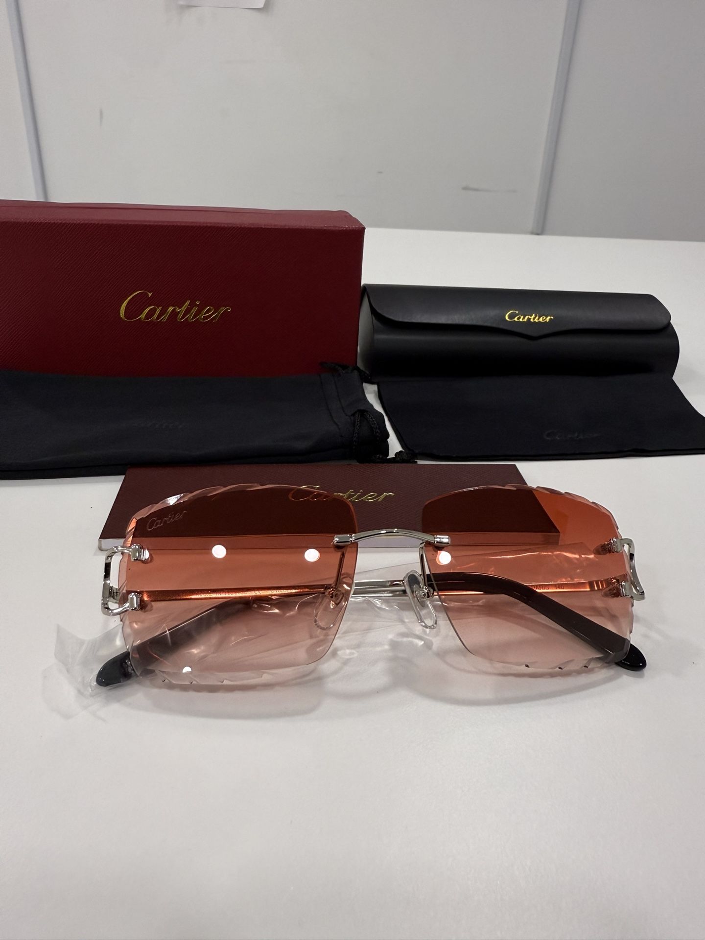Cartier Glasses (Diamond cut) Red Lense, Silver Frame