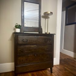 Newly Restored Antique Mid-Century Modern Dresser with Mirror