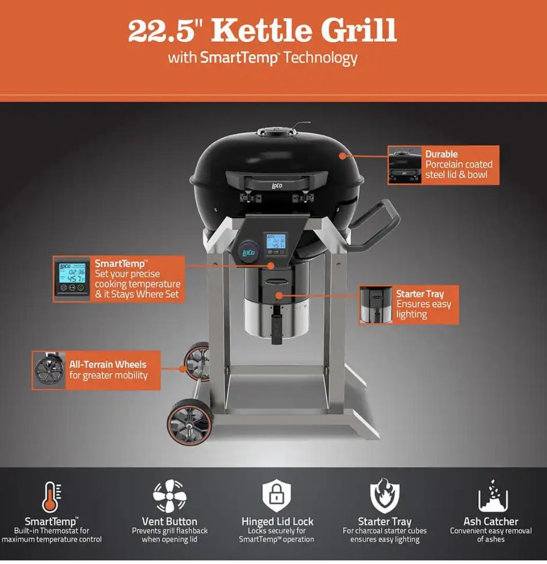 22.5 in. SmartTemp Kettle Charcoal Grill in Black with Stand