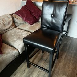 $10 - 2 Tall Bar Height Cushioned Black Faux Leather Chairs Wood Sturdy