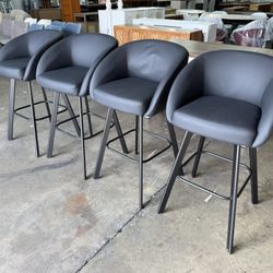 New assembled Bar Stools Set of 4 30" Swivel Bar Height Bar Stools with Back and Arms, Faux Leather Kitchen Barstools Bar Height for Kitchen Island 