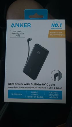 Anker Zolo 10K Power Bank - 22.5W Fast Charge with Built-In USB-C Cable
