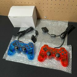 New Degulan Wired Controller for PS-2 High Performance Double Shock Gamepad Joystick Remote Compatible W/ Play 2 (Clear Red and Clear Blue)