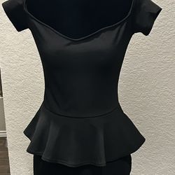 Black off the shoulder peplum/mermaid style dress with split in the back
