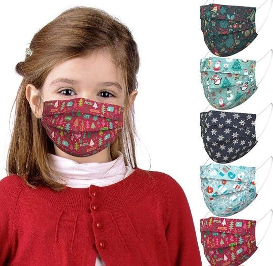 Christmas Disposable Face Masks for Kids (50 Individually Wrapped Masks) - Premium 3 PLY Face Mask with Nose Wire, Kids Christmas Face Mask, Cute Mask