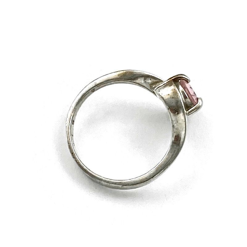 Vintage 925 Sterling Pear Cut Pink Cubic Zirconia Solitaire Minimalist Bypass Ring Signed, Engagement Prom