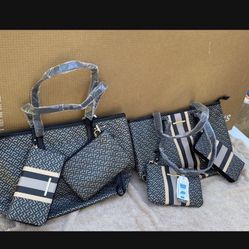 Time and Tru Women's 3 Piece Tote Handbag Set Black Print