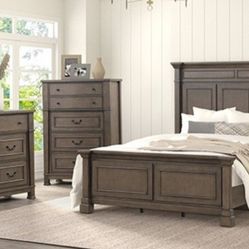 Brand New Dark Walnut 4pc Queen Bedroom Set (Available In Eastern King)