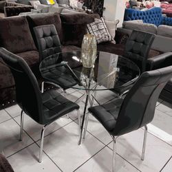 5-pc Dining Table Set Round Clear Table Top