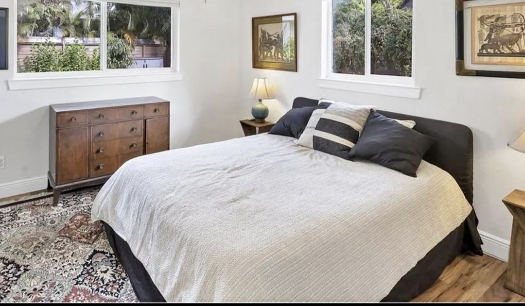 Queen bed set - Kindsdown hybrid mattress, Crate & Barrel bed frame, and Avocaod adjustable base