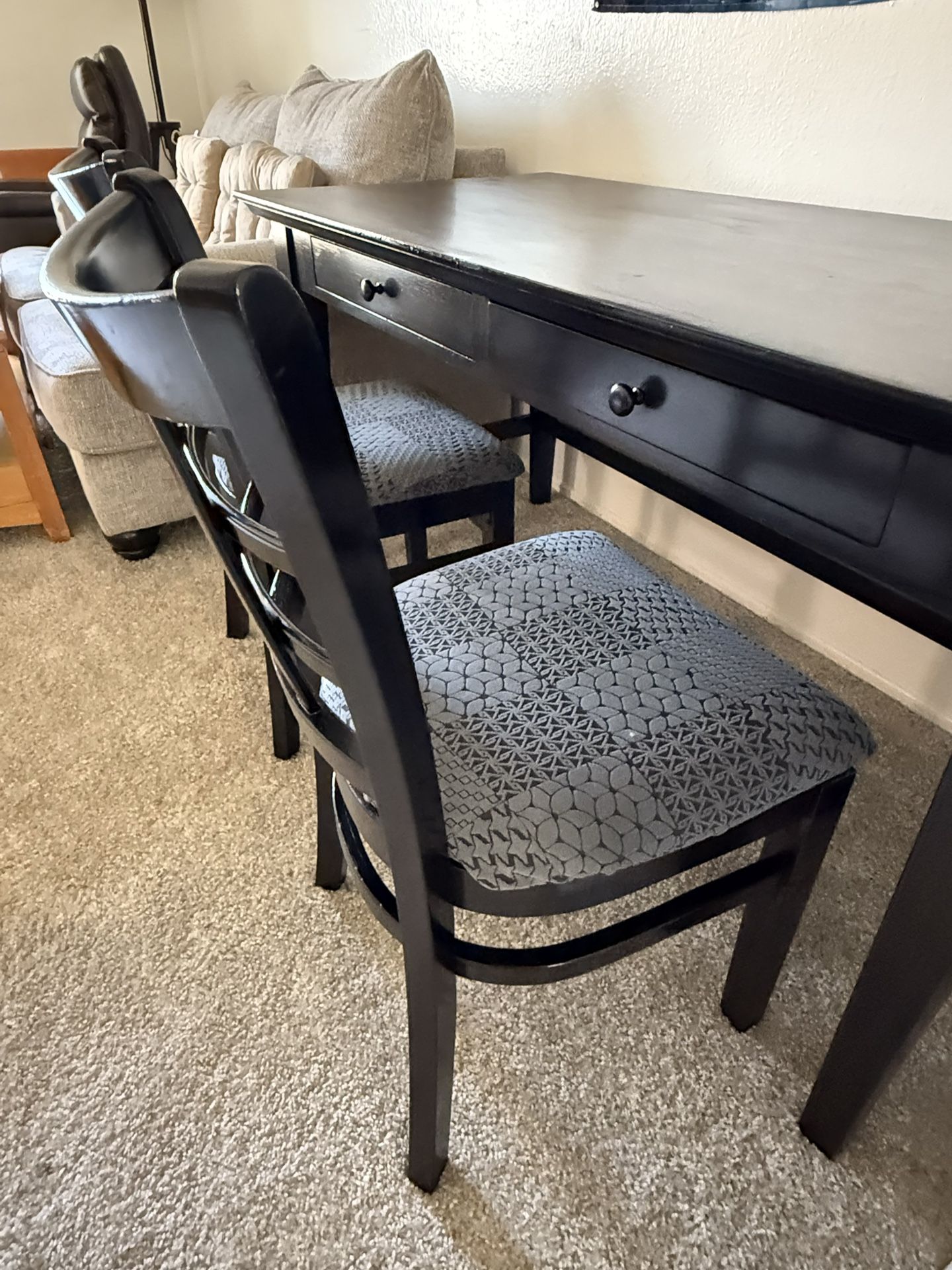 Black Table / Work Desk And Matching Chairs