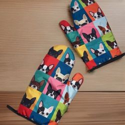 Boston Terrier Dog Oven Mitts Set Of 2 Heat Resistant Gloves for Kitchen Baking