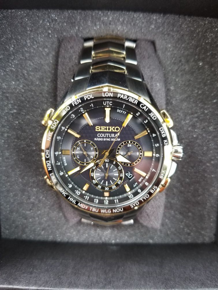 Seiko Men's Coutura Radio Sync Solar Chronograph Two-Tone Stainless Steel  Bracelet Watch 45mm SSG010 for Sale in Hialeah, FL - OfferUp