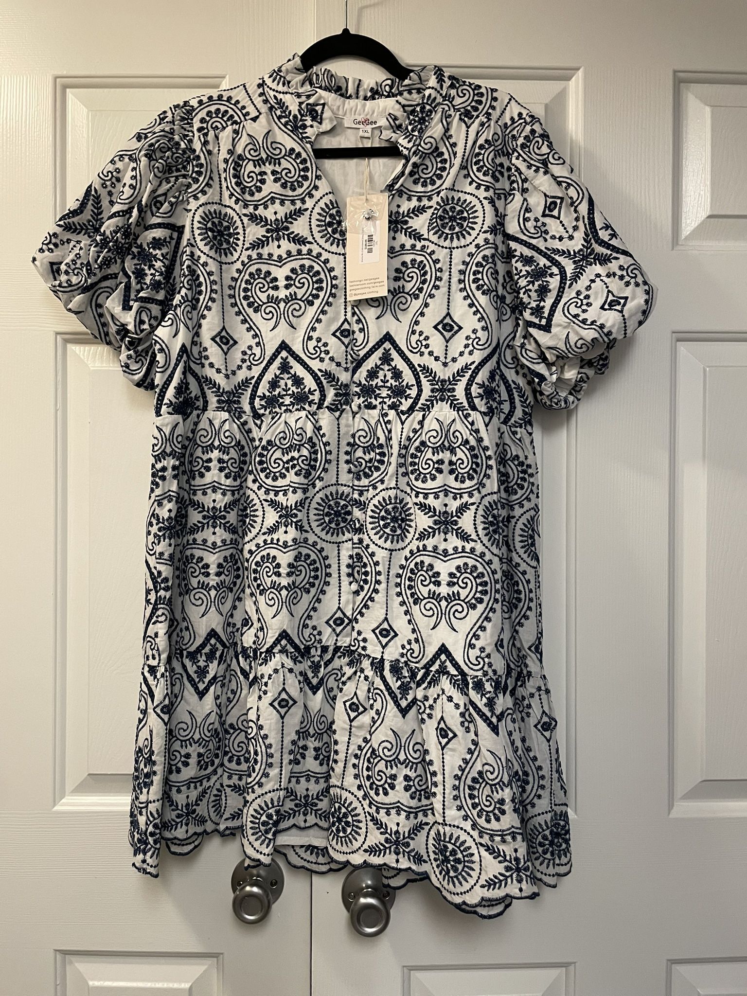 Navy And White Pattern Women’s Dress