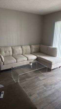 Beige Tufted Sectional Sofa with Chaise