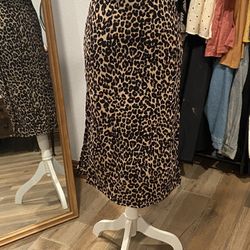 Leopard Side Slit Skirt