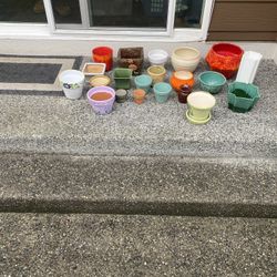 Vintage Lot Of 22 Ceramic And Clay Pots Various Sizes 