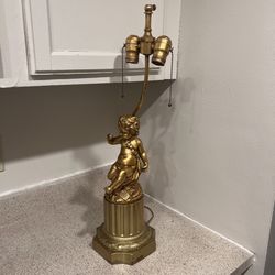 Rare Vintage Cherub Brass Lamp By Warren Kessler, Inc