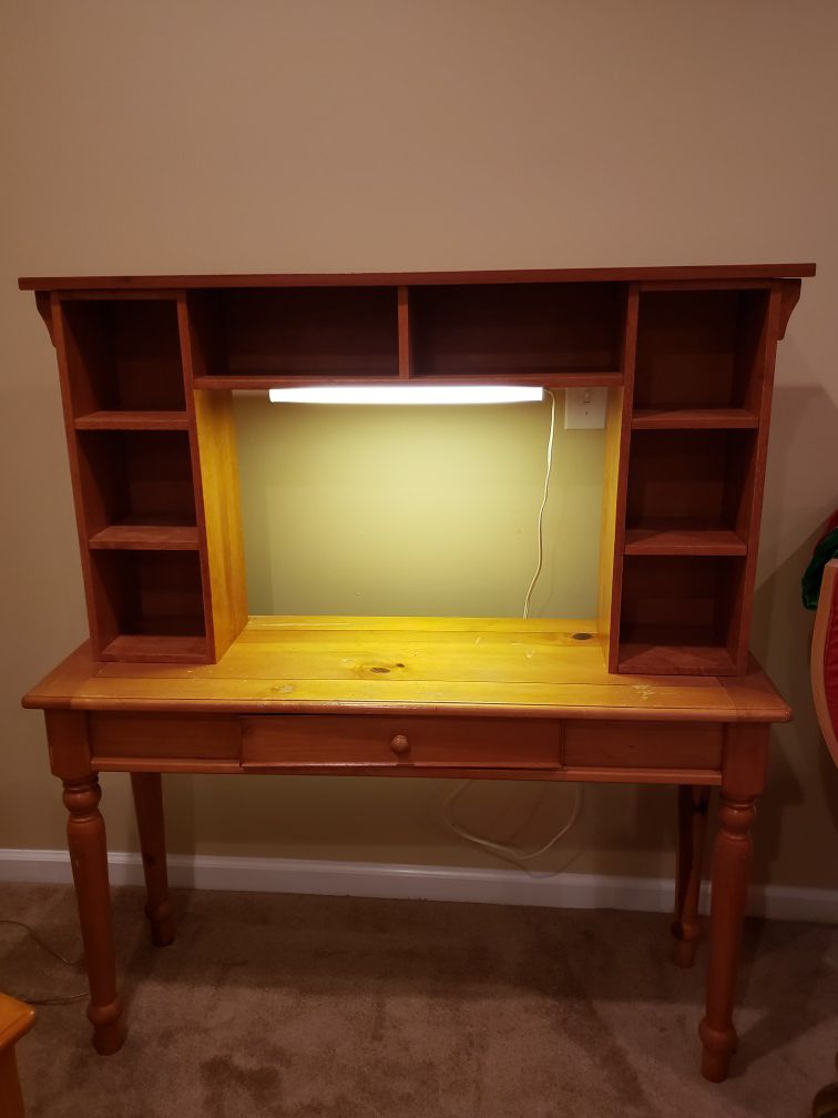 Two piece desk with light