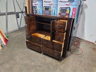 Dark Wood Dresser with Drawers and Cabinet
