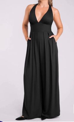 Shapellx Black Halter Wide-Leg Jumpsuit
