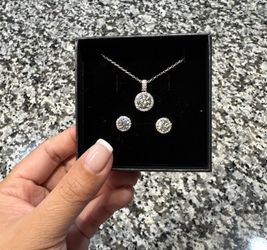 Moissanite Earring Necklace 3 PC Halo Set 