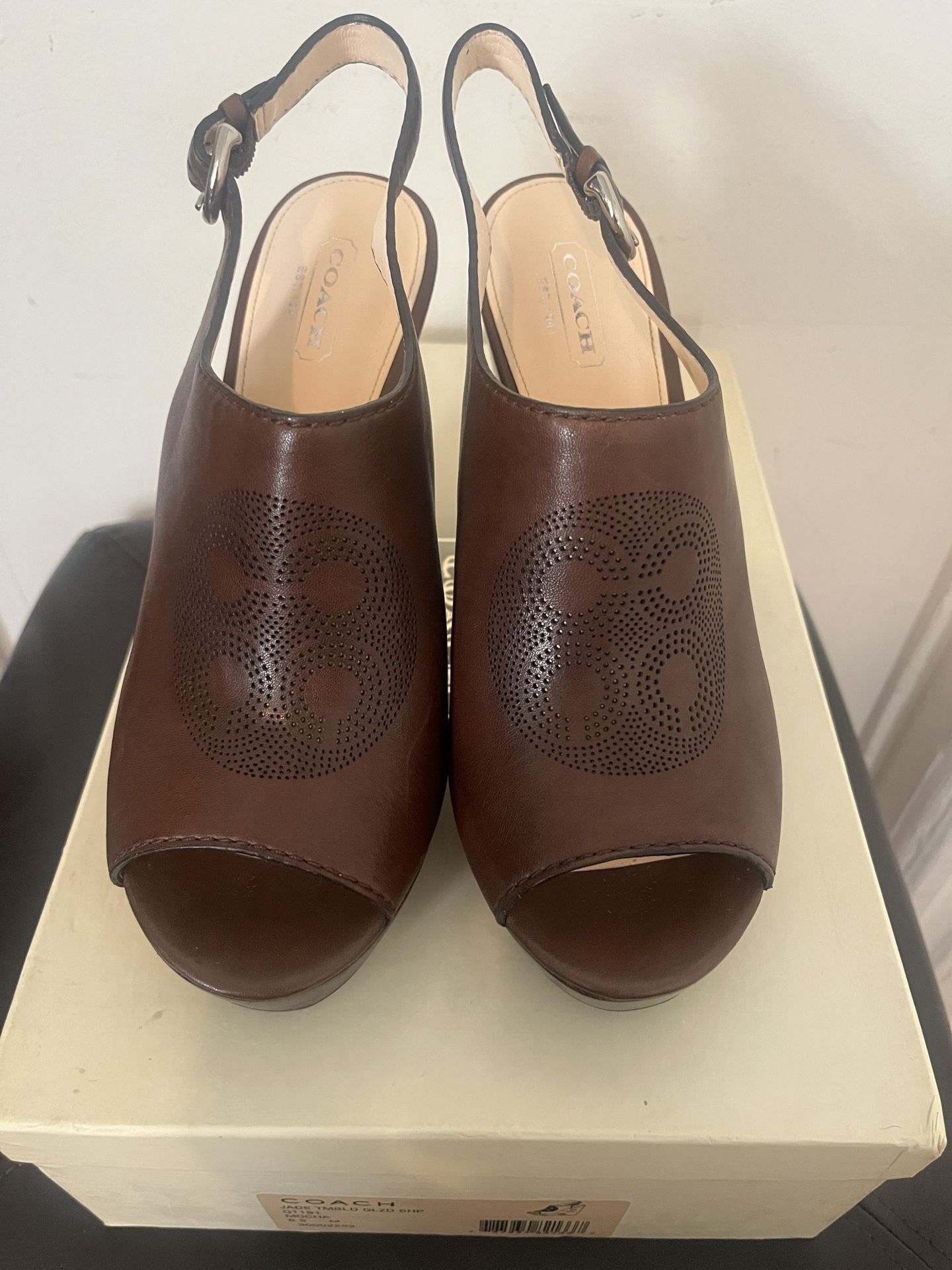 Coach Dark Brown Leather Peep Toe Sandal
