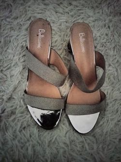 Silver High Heels Block Shoe Size 8/12 To 9