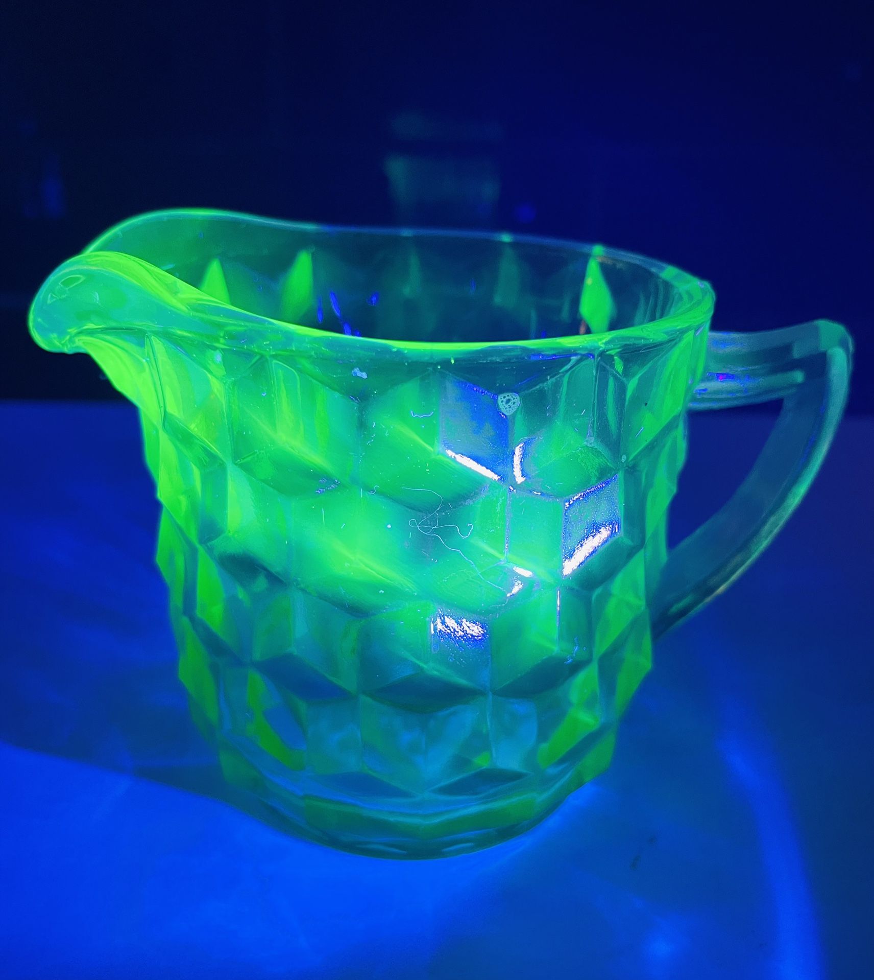 Vintage Green Jeannette Glass Co. Glass Cubist Pattern Creamer