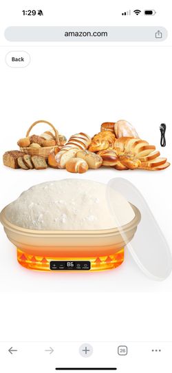 Heating Sourdough Bread Proofing Basket, 2L Electric Thermostatic Silicone Oval Banneton Proofing Bowl with 6 Timer & Temp Settings for Dough Rising, 