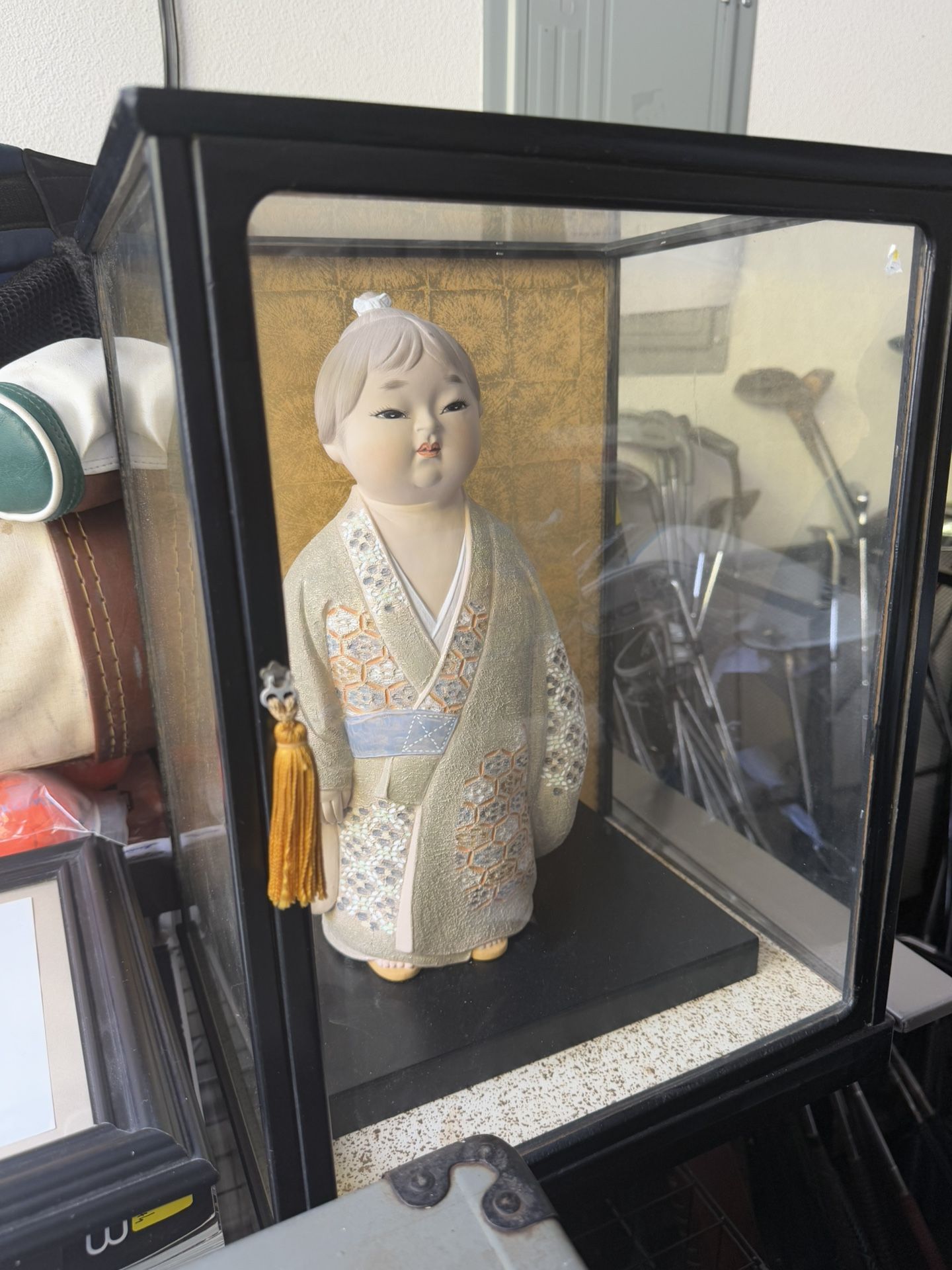 Japanese Ichimatsu Doll in Glass Case – Vintage Kimono Display
