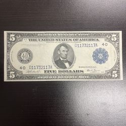 1914 $5 Silver Certificate Large Size United States Paper Money