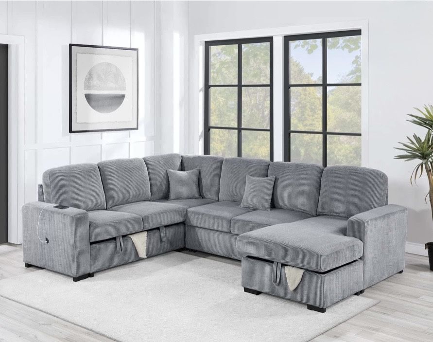 Corduroy Sectional Sleeper With Storage