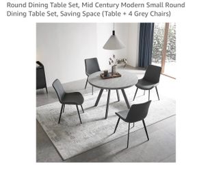 Round Dining Table Set, Mid Century Modern Small Round Dining Table Set, Saving Space (Table + 4 Grey Chairs)