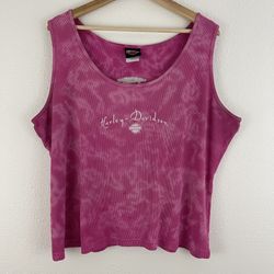 HARLEY DAVIDSON Vintage Y2K Pink Tie Dye Rocklin, CA Graphic Muscle Tee Tank Top