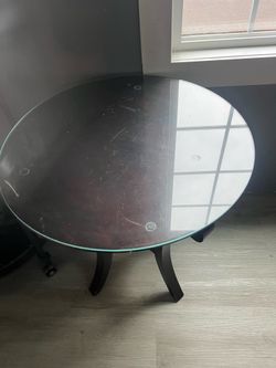 Small round table and glass