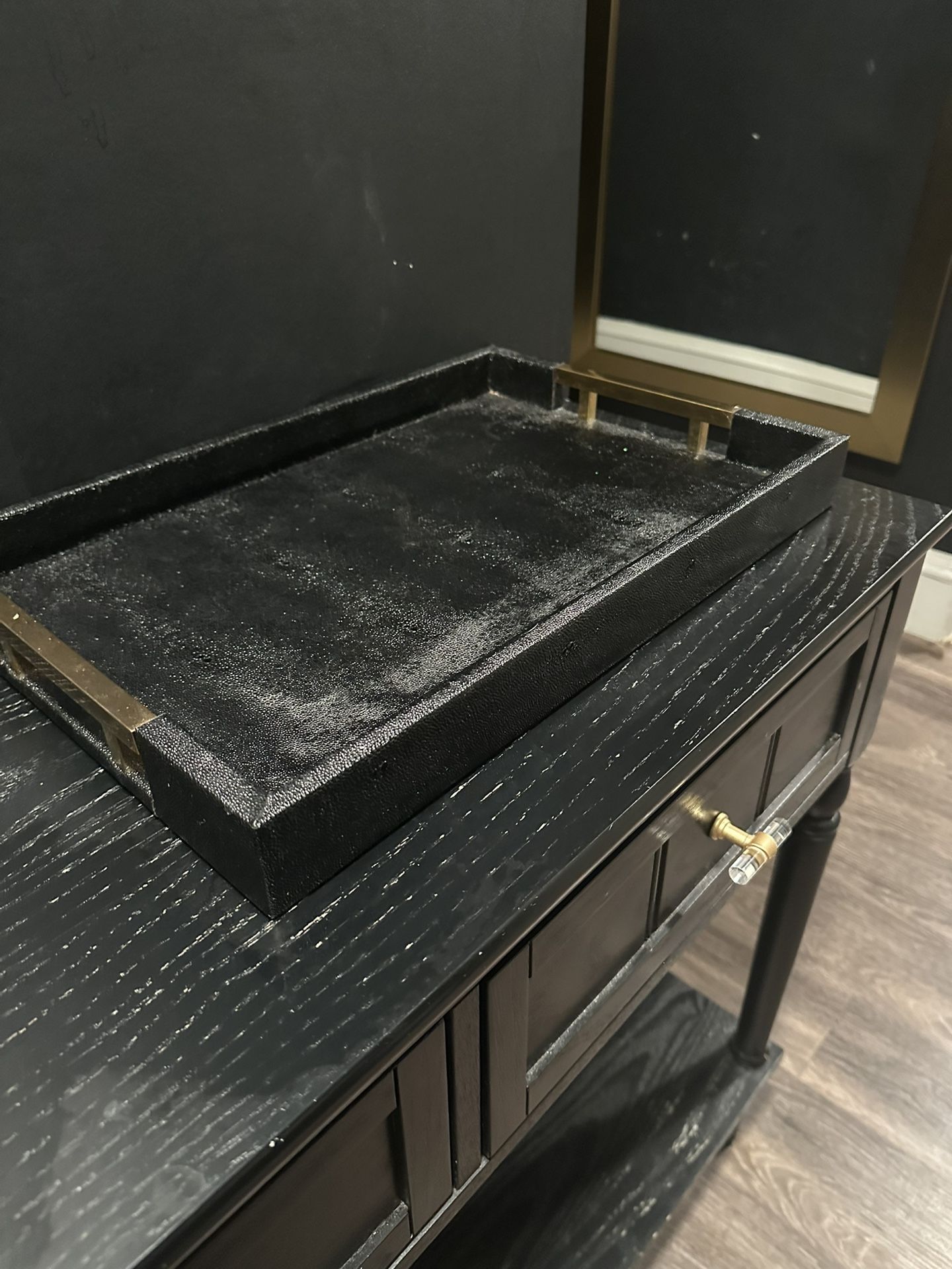 Accent Tray Black Leather And Gold 