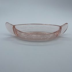 Pink Pressed Glass Oval Tray Handles Decorative Starburst Pattern