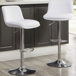 MINCETA Bar Stools,Modern Upholstered Swivel Stool with Back for Bar and Counter Height, Adjustable Height 24" to 34",Set of 2,Faux Leather in White